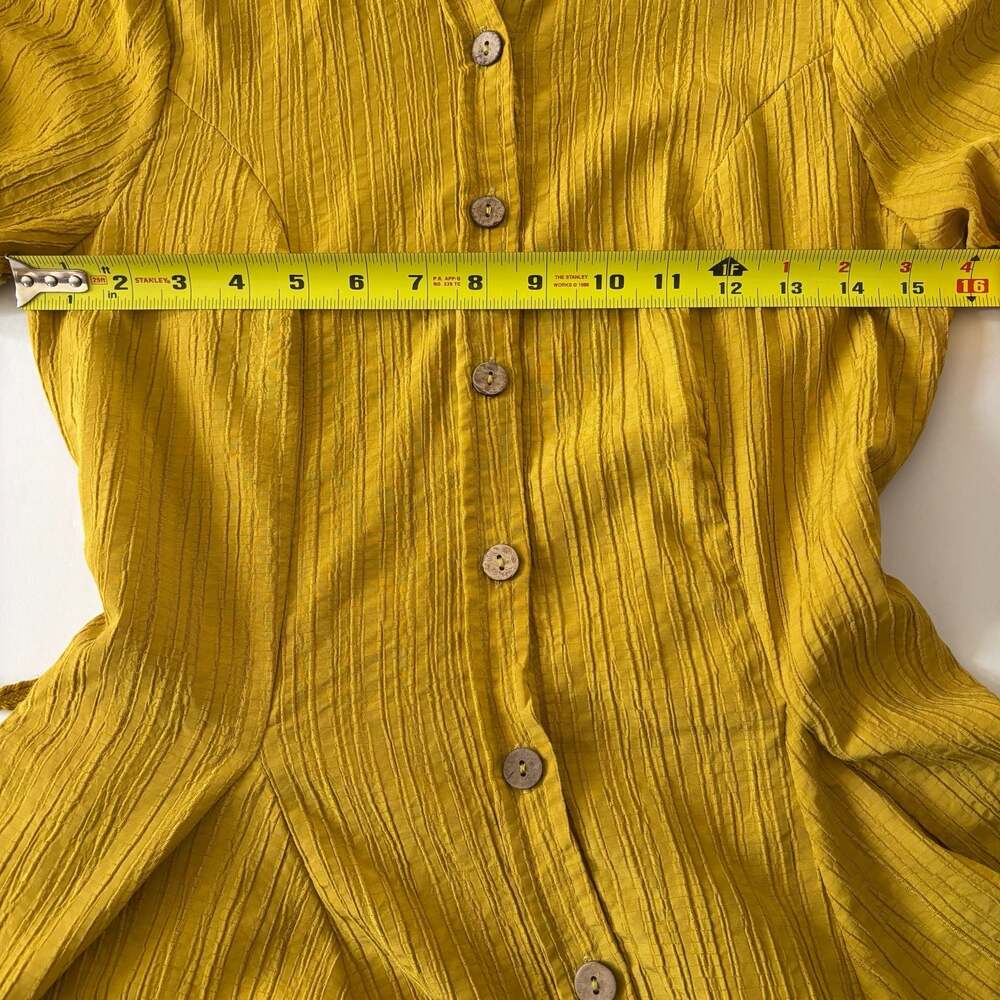 Hint of Blush Mustard Yellow Seersucker Button-Down Fit Flare Mini Dress Small - Picture 7 of 7